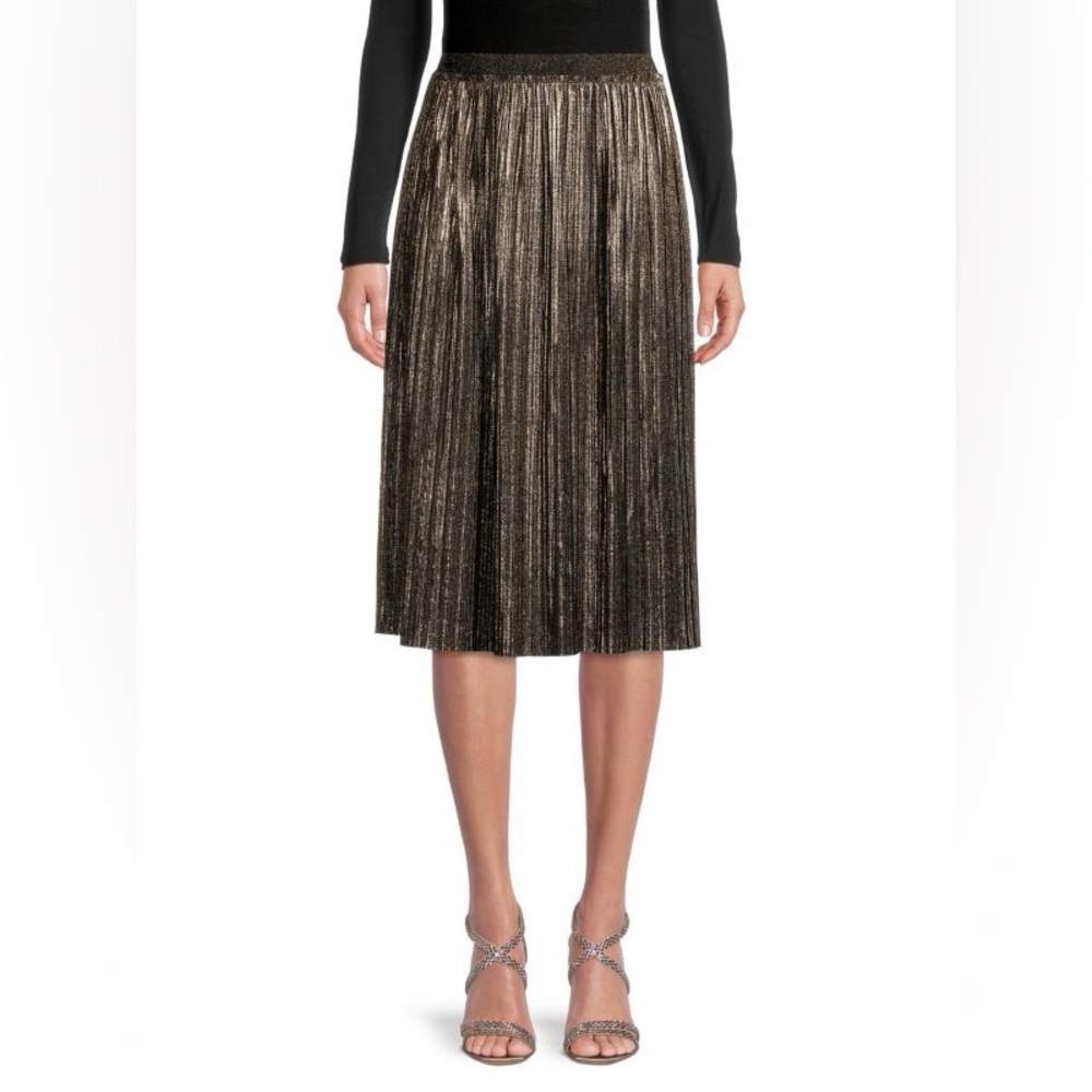 St John Metallic Gold Foil Pleated Skirt Size Medium